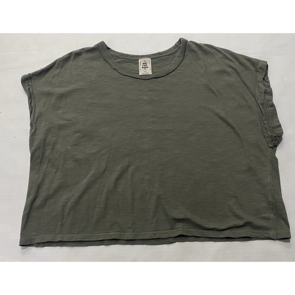 Free People We The Free Size Semi Crop Boxy Tee Shirt Green. Medium